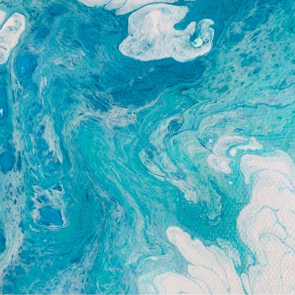 Ocean Scene Fluid Art Abstract Painting Wall Decor Beachy Coastal Nautical - Picture 3 of 5